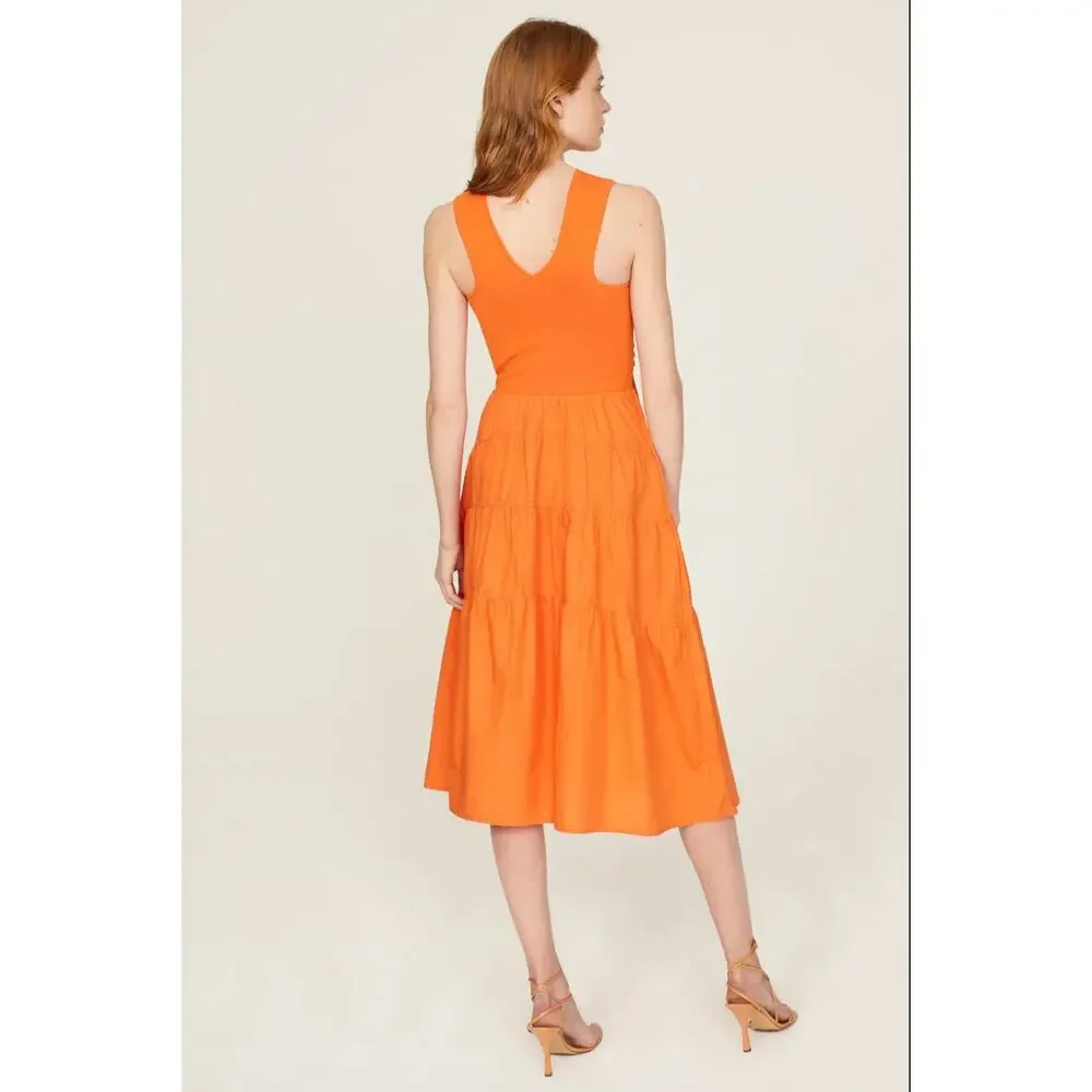 Derek Lam 10 Crosby Orange Midi Dress V-Neck Sleeveless Pull-On Sz M - Picture 3 of 11